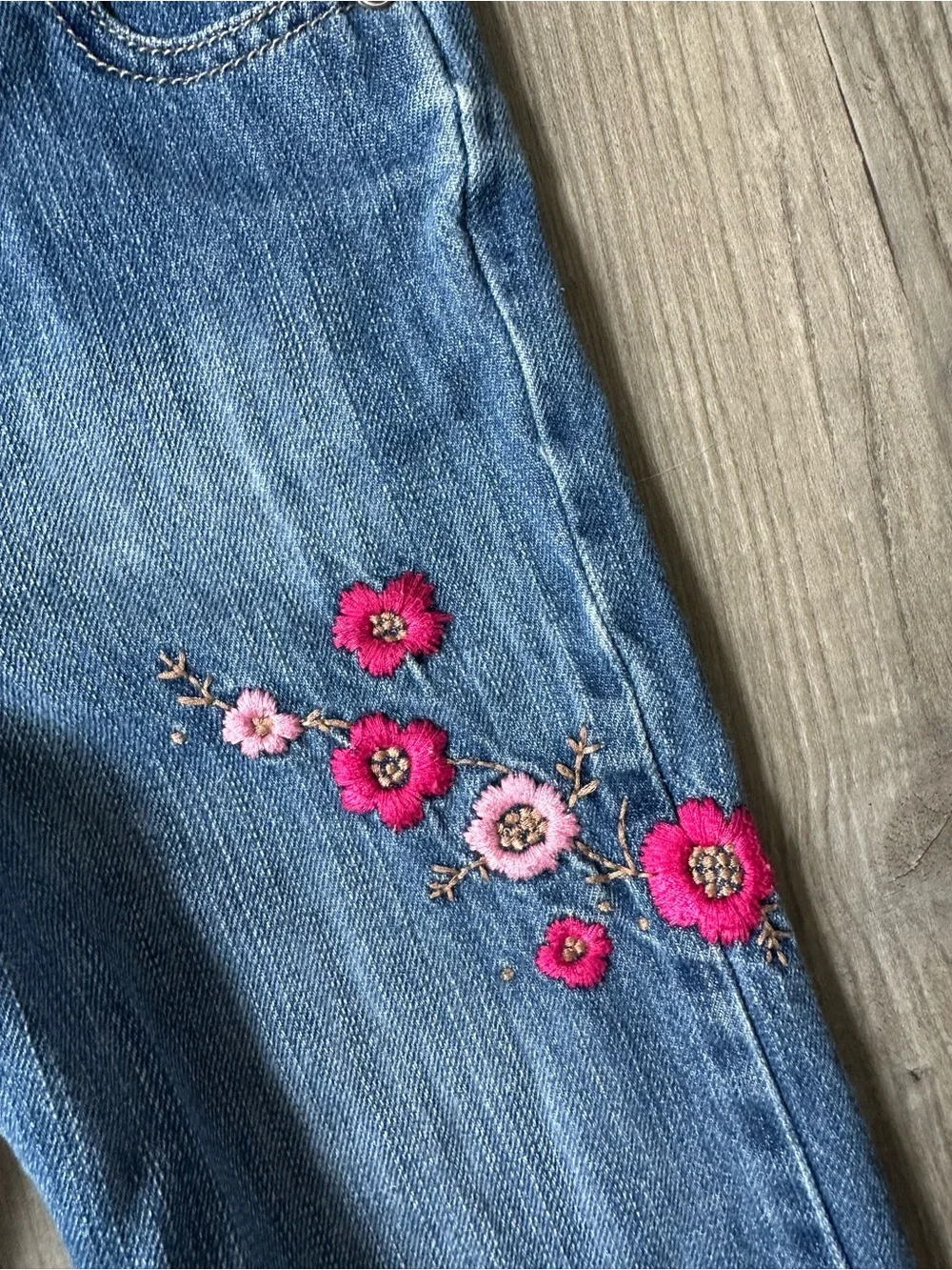 Oshkosh Denim Floral Embroidered Kids Overalls - Blue 18m